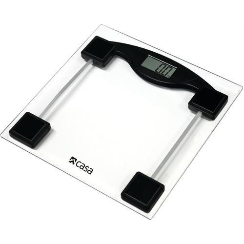 Casa Electronic Glass Bathroom Scale- 32Mm Ultra-Flat Square Design , Tempered Safety Glass Platform, Step-On Start Or Key-Press On, Weighing Unit Switch Between Kilograms Or Pounds- Auto Zero And Auto Off Function, Retail Box 1 Year Warranty
