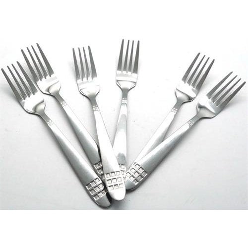 Casey Catering 6 Piece Stainless Steel Dinner Dessert Forks Set With Square Design Printed On Handle