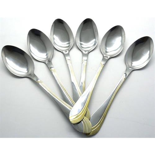 Casey Catering 6 Piece Stainless Steel Dinner Table Spoons Set With Gold Wave Design Printed On Handle Retail Box No Warranty