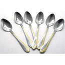 Casey Catering 6 Piece Stainless Steel Dinner Tea Spoons Set With Gold Wave Design Printed On Handle Retail Box No Warranty