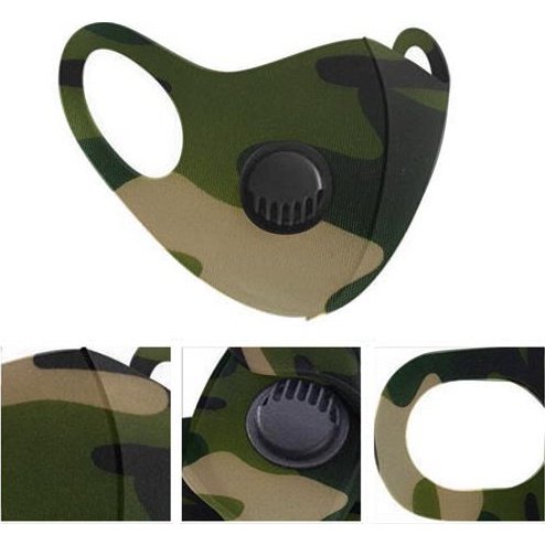 Casey Reusable 3D Structured Unisex Dual Layer Face Masks With Breath Valve Colour Camo Military Green-Masks Are Washable Reusable And Can Be Folded For Easy Carrying Breath Valve Closes When You Inhale And Opens When You Exhale 3D Structured Dual Laye...