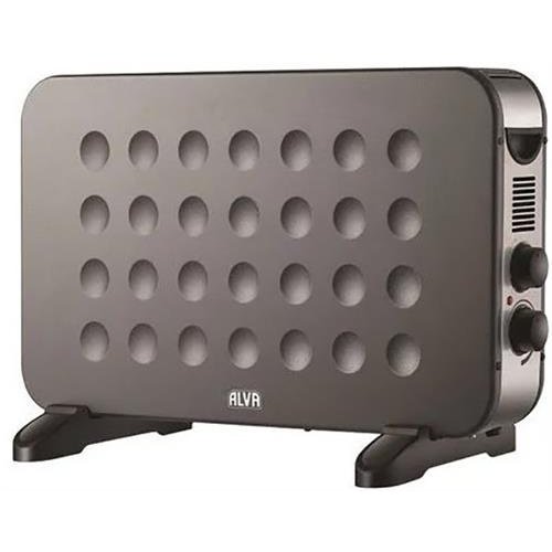 Alva Electric Convection Heater- Compact 2000w Electric Convection Heater 2 Heat Settings Thermostat Knob Low Noise Operation Sturdy Feet Design Heating Area: 22-26 m²Colour Metallic Grey 1 Year Warranty