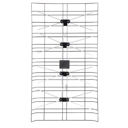 Ellies Outdoor UHF Digital Terrestrial 4 Element TV Antenna - Wideband Grid 4 Element Panel UHF Channels 21 to 68 Powder Coated Reflector F-Connector Coax Cable Female Connection Frequency 470 – 860 MHz FB Ratio 28 dB Beamwidth 49H and 30V Degrees 1 ye...