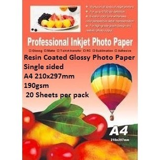 E-Box Resin Coated Glossy Photo Paper-Single Sided A4 210X297Mm-190Gsm- 20 Sheets Per Pack, Retail Box ,