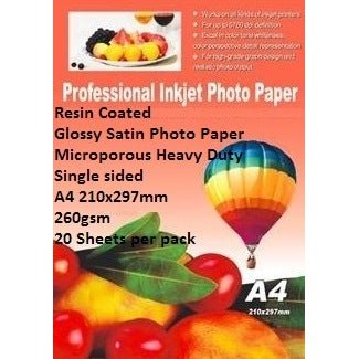 E-Box Resin Coated Glossy Satin Photo Paper - A4 260Gsm - 20 Sheets - Premium Inkjet Printing