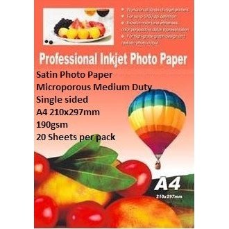 E-Box Satin Photo Paper- Microporous Coated Medium Duty- Single Sided A4 210X297Mm-190Gsm-20 Sheets Per Pack, Retail Box ,