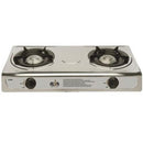Alva Stainless Steel Two Plate Gas Stove- Large Construction Double Burner Stainless Steel Stove Piezo Ignition Angled Flame Allows For Wide Heat Spread Low Gas Consumption Stainless Steel Surface Vitreous Enamel Pot Holders Hose And Regulator Not Incl...