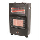 Alva 3 Panel Dual Infrared Radiant Gas And Electric Indoor Heater -3 X Ceramic Panels 3X Gas Power Heat Settings: 1.5Kw 2.8Kw 4.2Kw Piezo-Electric Ignition 2X Electric Heater Quartz Tube Settings: Kw 15Kw Swivel Castors For Easy Movement Uses 9Kg Gas C...