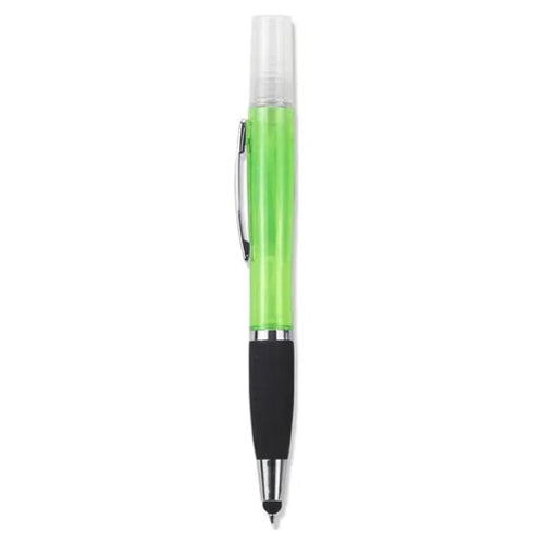 Geeko 3 In 1 Sanitizer Spray Stylus And Blue Ink Pen- 3 Functions - Refillable Sanitizer Container With Spray Nozzle, Stylus For Use With All Touch Screens, Smart Phones And Tablets Pc’S, Medium Ball Point Retractable Blue Ink Pen - Green, Retail Box ,...
