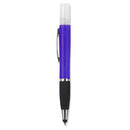 Geeko 3 in 1 Sanitizer Spray Stylus and Blue ink Pen- 3 Functions - Refillable Sanitizer Container with Spray Nozzle Stylus for use with all Touch Screens Smart Phones and Tablets PC’s Medium Ball Point Retractable Blue Ink Pen - Purple 1 year warranty