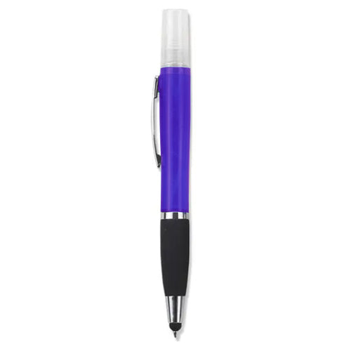 Geeko 3 In 1 Sanitizer Spray Stylus And Blue Ink Pen- 3 Functions - Refillable Sanitizer Container With Spray Nozzle, Stylus For Use With All Touch Screens, Smart Phones And Tablets Pc’S, Medium Ball Point Retractable Blue Ink Pen - Purple, Retail Box ...
