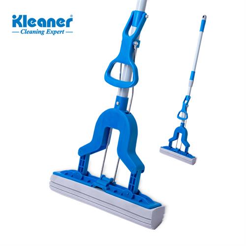 Kleaner Magic Butterfly Squeeze Mop – 27cm PVA Sponge Telescopic Metal Retractable Handle 78cm-105cm Butterfly Wringing Action Super Absorbent Easy-To-Replace Sponge Convenient Storage: Hanging Hole Colour Blue