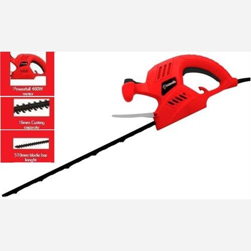 Casals Electric Hedge Trimmer Red-Powerful 450 Watts, 1750 Rpm No-Load Speed, 16Mm Cutting Capacity, 510Mm Blade Bar Length, Double Safety Switch System, Electric Brake Blade Protection, Colour Plastic Red, Retail Box 1 Year Warranty