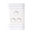 Lesco Flush Cover with 3 Lever 1 Way Switch - Voltage: 220-240V Amperage: 16A Height: 100mm Width: 50mm Material: Polycarbonate Colour White Sold as a Single unit 3 Months Warranty