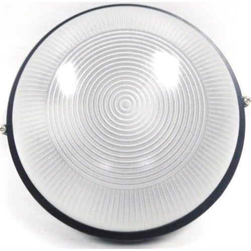 Noble Pays Round Bulkhead Light Fitting Large Black- 240mm Diameter Powder Coated Black Die Cast Aluminium Housing Frosted Glass Lens. E27 Lampholder IP54 Weather-proof rating 60w Maximum Wattage Electrical mains Voltage 220-240v- Requires Edison E27 S...
