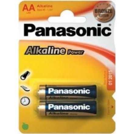Panasonic Alkaline Power AA Batteries 2 Pack Colour Bronze- LR6APB/2BP Also known as - 15AU LR6 X91 AA Sold As A Pack Of 2 AA Batteries On A Card