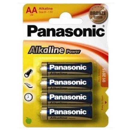 Panasonic Alkaline Power Aa Batteries 4 Pack Colour Bronze- Lr6Apb 4Bp, Also Known As - 15Au, Lr6, X91, Aa, Sold As A Pack Of 4 Aa Batteries On A Card, Retail Box , No Warranty