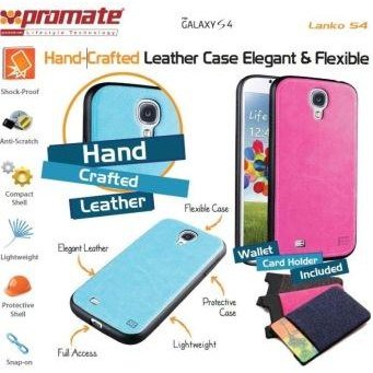Promate Lanko.S4-Hand-Crafted Leather Case, Protective, Elegant & Flexible ,Dual Compact Shell With Flexible Inner Grip-For Samsung Galaxy S4-Pink, Retail Box, 1 Year Warranty