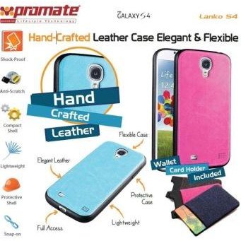 Promate Lanko.S4-Hand-Crafted Leather Case Protective elegant & Flexible Dual Compact Shell with Flexible Inner Grip-for Samsung Galaxy S4-Black 1 Year Warranty