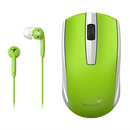 Genius Mh-8100 Wireless Mouse And Wired Earphone Combo - Usb Pico Receiver - Green, Retail Box , 1 Year Limited Warranty