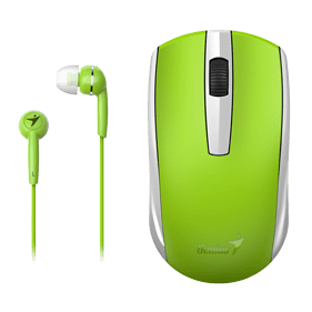 Genius Mh-8100 Wireless Mouse And Wired Earphone Combo - Usb Pico Receiver - Green, Retail Box , 1 Year Limited Warranty