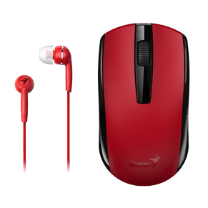 Genius Mh-8100 Wireless Mouse And Wired Earphone Combo - Usb Pico Receiver - Red, Retail Box , 1 Year Limited Warranty