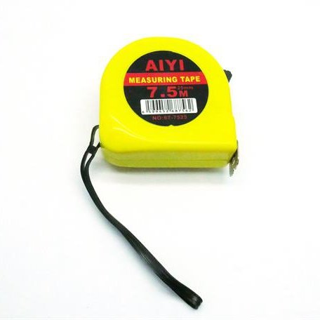 Aiyi Pocket Measuring Tape 7.5 Metres- Metric Measurements 25mm Width Polyester Coated Steel Blade Automatic return of blade with brake mechanism Belt clip and hand Strap High impact resistant PC-ABS plastic- Yellow 3 Months Warranty