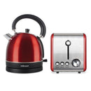 Mellerware Stainless Steel Red Toaster And Kettle Combo Set - Classic Designed Vibrant Red Brushed Stainless Steel Kettle And Toaster Kettle 1.8 Litre Capacity With Indicator Light And Water Level Indicator. The 2 Slices Brushed Stainless Steel Red Toa...