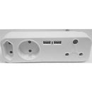 Noble Powerline Domestic 250V 5 Way Multiplug Adaptor-1 x 16A outlets 1 x Euro IEC 5A Outlet 1 x Schuko Outlet 2 x USB Charging Outlet Ports Flame-Retardant Material Material: Polycarbonate Colour White Sold as a Single unit 6 Months Warranty