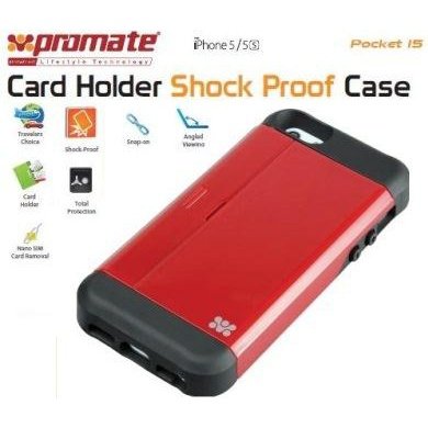 Promate Pocket.I5 Iphone 5 Shock Proof Rubberized Case With An In Built Card Holder For Iphone 5 5S Colour:Maroon Shock Proof Case With Card Holder And Sim-Card Remover For Iphone 5 5S,There’S No Better Way To Stay Organized, But With Pocket.I5, A Shock P