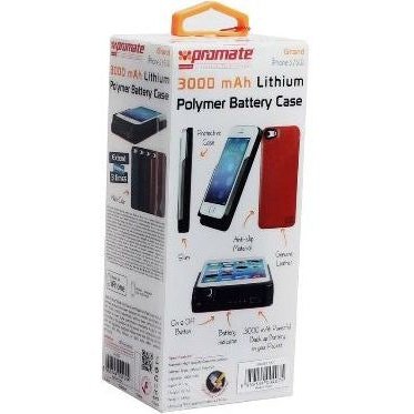Promate Grand iPhone 5 Apple MFI Certified Leather case made with 3000 mAh Lithium-Polymer Battery for iPhone 5/5s Colour: Black 1 Year Warranty