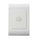 Lesco Pipelli 1 Lever 1 Way Flush Switch- Voltage: 220-240V Amperage: 16A Height: 100mm Width: 50mm Material: Polycarbonate Colour White Sold as a Single unit 3 Months Warranty