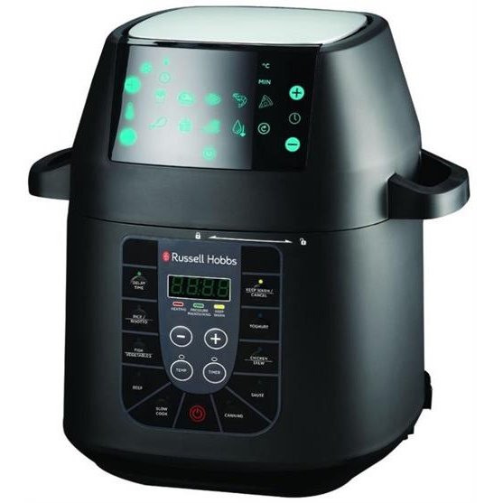 Russell Hobbs Dual Chef 6 Litre Multi Functional Pressure Cooker And Air Fryer- 11 Pre-Set Pressure Cooker Menus , 10 Pre-Set Air Fryer Function Menus, Powerful 1530W Air Fryer And 1000W Pressure Cooker, 60-Minute Timer Function And Adjustable Temperat...