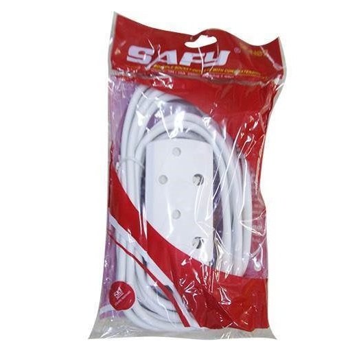 Noble Safy 5M Multi Plug Coupler Extension Cord Lead With Dual 3 Pin Sockets-16A Rated Plugs 250V, Power Up 2 Appliances At Once, Suitable For Home Use, Colour White, Sold As A Single Unit, 3 Months Warranty