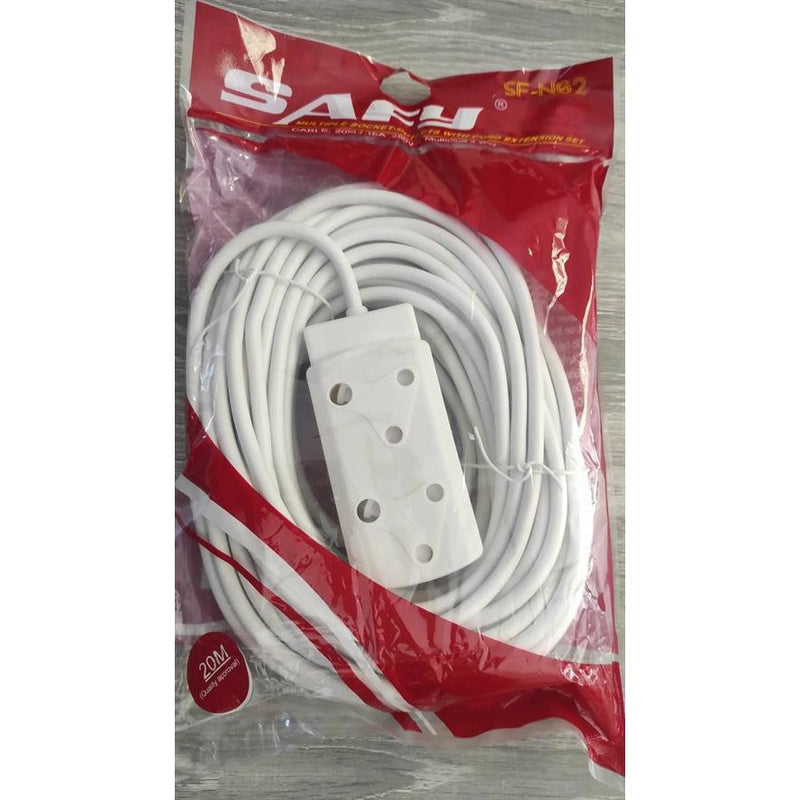 Noble Safy 20m Multi Plug Coupler Extension Cord Lead With Dual 3 Pin Sockets-16A Rated Plugs 250V Power Up 2 Appliances At Once Suitable For Home Use Colour White Sold as a Single unit 3 Months Warranty