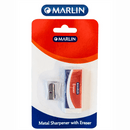 Marlin Metal Sharpener 1 hole and eraser 60 x 20 x 10mm combo Single pack