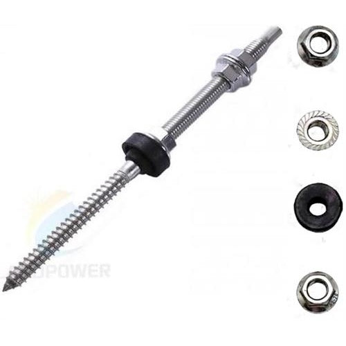 Solarix IBR Hanger Bolt Screw For D-RAIL 8mm- Ideal For IBR On Wood Trusses Includes 1 x Stainless Steel Bolt 1 x Rubber Washer 3 x Nuts 8mm Hexagon Bolt Screw Head