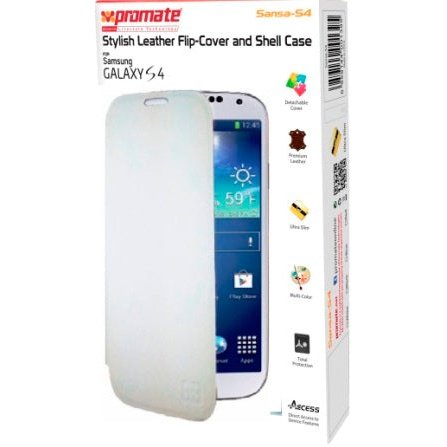 Promate Sansa-S4 Stylish Leather Flip-Cover And Shell Case For Samsung Galaxy S4-White Retail Box 1 Year Warranty