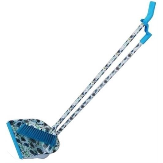 Totally Long Dust Pan Broom Set White Floral Design Retail