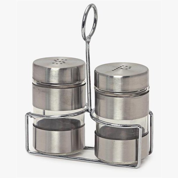 Totally 3Pc Salt & Pepper Set With Stand - Silver Retail Box Out Of Box Failure Warranty
