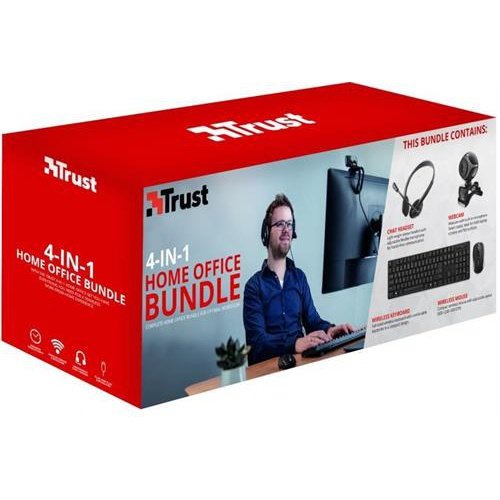 Trust 4 In 1 Home Office Set-Includes Ximo Wireless Keyboard Wireless Mouse Combo Exis VGA Webcam Ziva Chat On-Ear Headset With Microphone 1 year Limited Warranty