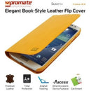 Promate Tama-S4 Elegant Book-Style Leather Flip Cover for Samsung Galaxy S4-OrangeBlue 1 Year Warranty