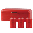 Totally 4 Piece Retro Breadbin And Canister Tin Set Combo - Includes Breadbin And Matching Sugar Coffee Tea Canister Tins Colour Red Out Of Box Failure Warranty