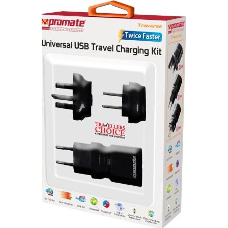 Promate Traverse Multiregional Travel USB Charger-White 1 Year Warranty