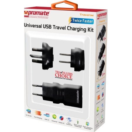 Promate Traverse Multiregional Travel Usb Charger-White, Retail Box, 1 Year Warranty