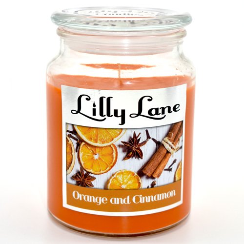 Lilly Lane Orange and Cinnamon Scented Candle Large Lidded Mason Glass Jar – Wax Capacity 510grams Burn Time Up to 75 Hours High Quality Premium paraffin wax Natural Material Wick 100% recyclable Large Lidded Mason Glass Jar