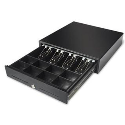 Maken Vk-4101 Cash Drawer - Black, Rj11 / Rj12 Printer Kick Interface, Adjustable Bill (4) & Coin (8) Compartments, 1.5M Detachable Cable, 3 Position Integrated Keylock, Media Slot, Economical Heavy Duty Guage Steeldimensions: 410Mm(W) X 420Mm(D) X 100M,