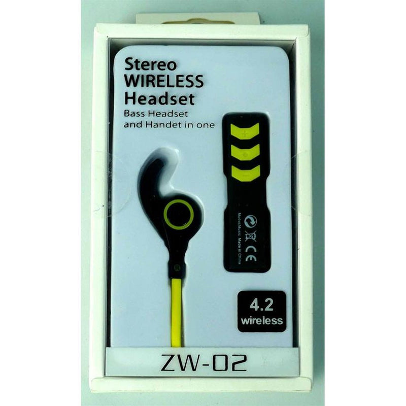 Geeko Zw-02 Wireless Bluetooth Earphones , Bt4.2 , Rechargeable Polymer Lithium-On Battery -Yellow, Retail Box , 1 Year Limited Warranty