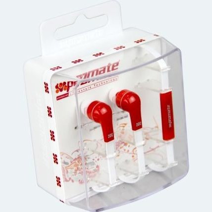Promate Aurus Universal Hands-Free Stereo Earphone Set With Microphonecall Button Function For All Audio Devices,Super Wide Frequency Response,Frequency Range: 20-20Khz,Ouput Power: 20Mw,Cable Length: 1.25M,Colour-Red, Retail Box, 1 Year Warranty