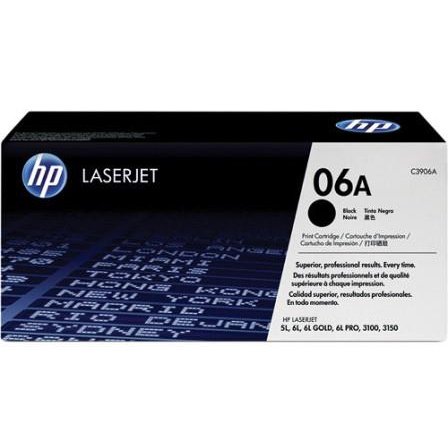 HP Original Replacement for HP 06A C3906A Black Toner Cartridge - Page Yield:2500 pages with 5% coverage for use with HP LaserJet 3100 LaserJet 3100SE LaserJet 3100XL LaserJet 3150 LaserJet 3150SE LaserJet 3150XL LaserJet 5FS LaserJet 5L LaserJet 5LXL ...
